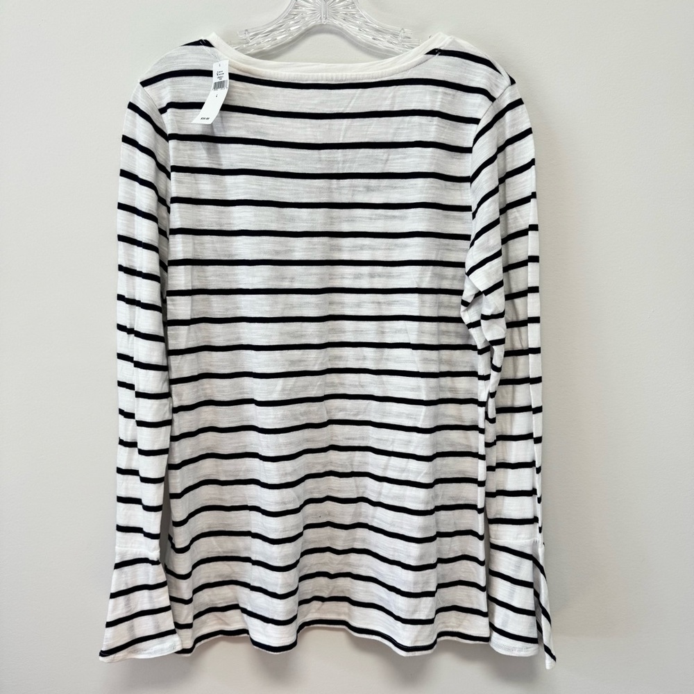 NWT Banana Republic Scoop Neck Malibu Tee Navy & White Striped Bell Cuffs Size L - Picture 3 of 11